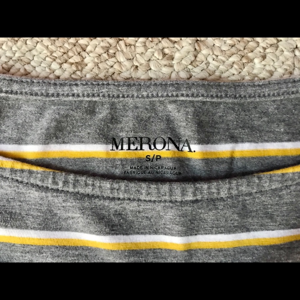 White + Yellow Stripe Boat Neck 3/4 Sleeve Shirt - Picture 3 of 4